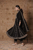 BLACK COTTON SCHIFFLI EMBROIDED ANARKALI SUIT