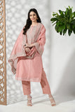 SALMÓN PINK EMBROIDED CHANDERI SUIT