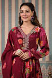 MAROON CREPE EMBROIDED ANARKALI SET