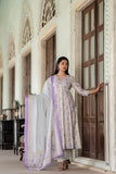 LAVENDER PRINTED COTTON FLARED ANGRAKHA PATTERN ANARKALI SUIT