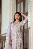 LAVENDER PRINTED COTTON FLARED ANGRAKHA PATTERN ANARKALI SUIT