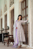 LAVENDER PRINTED COTTON FLARED ANGRAKHA PATTERN ANARKALI SUIT