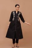 BLACK COTTON EMBROIDERED SUIT