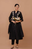 BLACK COTTON EMBROIDERED SUIT