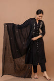 BLACK COTTON EMBROIDERED SUIT