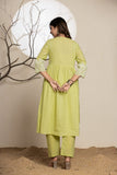 GREEN COTTON EMBROIDERED ANARKALI