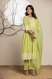 GREEN COTTON EMBROIDERED ANARKALI