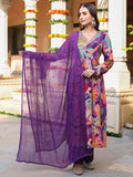 PURPLE FLORAL PRINTED CREPE ANARKALI SET