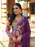 PURPLE FLORAL PRINTED CREPE ANARKALI SET