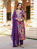 PURPLE FLORAL PRINTED CREPE ANARKALI SET