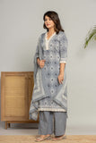 GREY COTTON EMBROIDERED SUIT