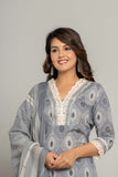 GREY COTTON EMBROIDERED SUIT