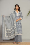 GREY COTTON EMBROIDERED SUIT