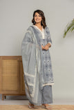 GREY COTTON EMBROIDERED SUIT