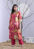 PINK PRINTED RUSSIAN SILK KURTA SET