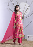 PINK PRINTED RUSSIAN SILK KURTA SET