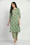 GREEN PRINTED COTTON SUIT