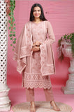 BEIGE PINK EMBROIDED KNITTED SUIT