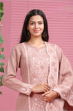 BEIGE PINK EMBROIDED KNITTED SUIT