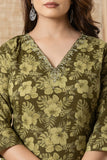 GREEN COTTON PRINTED KURTA PAIRED WITH SKIRT