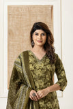 GREEN COTTON PRINTED KURTA PAIRED WITH SKIRT