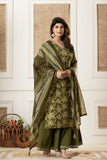 GREEN COTTON PRINTED KURTA PAIRED WITH SKIRT