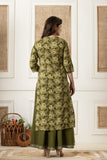 GREEN COTTON PRINTED KURTA PAIRED WITH SKIRT