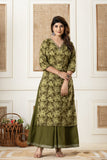 GREEN COTTON PRINTED KURTA PAIRED WITH SKIRT