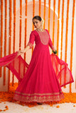 MAGENTA GEORGETTE SCHIFFLI EMBROIDED ANARKALI SET