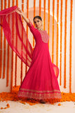 MAGENTA GEORGETTE SCHIFFLI EMBROIDED ANARKALI SET