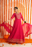 MAGENTA GEORGETTE SCHIFFLI EMBROIDED ANARKALI SET