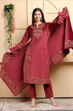 MAROON EMBROIDED VELVET SUIT