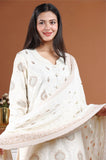 IVORY WOOLEN EMBROIDERED KNITTED SUIT