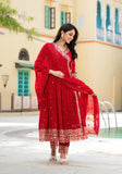 RED FULLY EMBROIDERED GEORGETTE ANARKALI SUIT