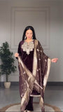 MULBERRY VELVET EMBROIDERED SUIT WITH BANARASI SILK DUPATTA