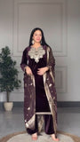 MULBERRY VELVET EMBROIDERED SUIT WITH BANARASI SILK DUPATTA