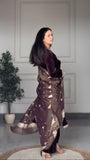 MULBERRY VELVET EMBROIDERED SUIT WITH BANARASI SILK DUPATTA