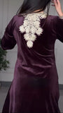 MULBERRY VELVET EMBROIDERED SUIT WITH BANARASI SILK DUPATTA