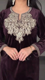 MULBERRY VELVET EMBROIDERED SUIT WITH BANARASI SILK DUPATTA