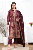 MAROON EMBROIDED VELVET SUIT