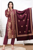 MAROON EMBROIDED VELVET SUIT