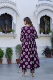 AUBERGINE COTTON EMBROIDERED ANARKALI