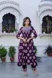 AUBERGINE COTTON EMBROIDERED ANARKALI