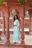 SKY BLUE PRINTED COTTON FLARED ANARKALI