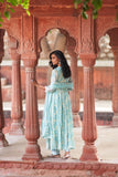 SKY BLUE PRINTED COTTON FLARED ANARKALI