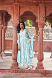 SKY BLUE PRINTED COTTON FLARED ANARKALI