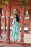 SKY BLUE PRINTED COTTON FLARED ANARKALI