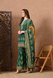 GREEN PRINTED DESIGNER FISH CUT MUSLIN SHARARA SUIT