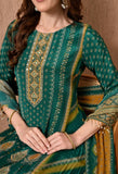 GREEN PRINTED DESIGNER FISH CUT MUSLIN SHARARA SUIT