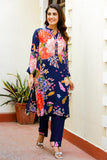 BLUE PRINTED CREPE KURTA SET